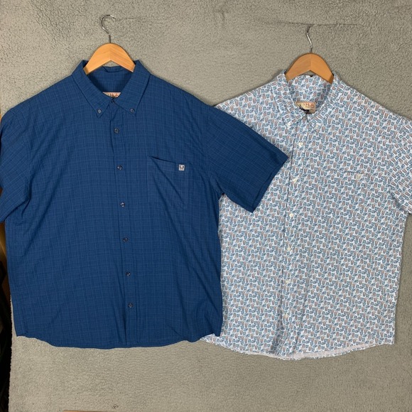 HUK Fishing Shirt Mens XXL 2XL Printed Short Sleeve Stretch Performance Lot Of 2